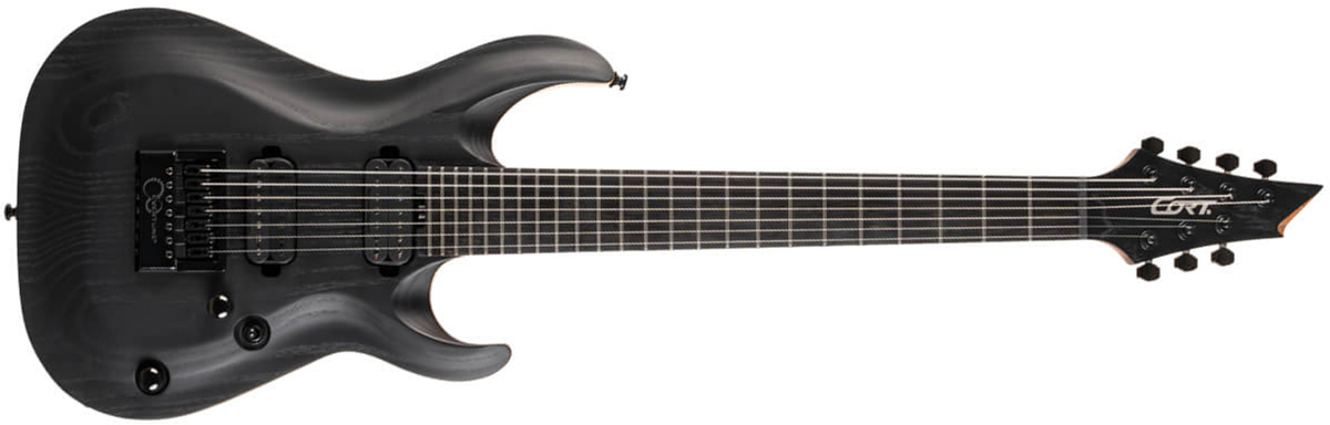 Cort Kx707 Evertune 2h Seymour Duncan Ht Eb - Open Pore Black - Guitare Électrique 7 Cordes - Main picture