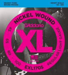 Cordes basse électrique D'addario EXL170S Short Scale 45-100 - Jeu de 4 cordes