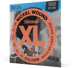 Cordes guitare électrique D'addario EXL110W Nickel Wound Regular Light Wound 3rd 10-46 - Jeu de 6 cordes