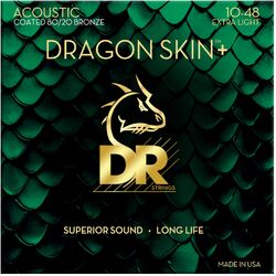 Cordes guitare acoustique Dr DRAGON SKIN+ Core Technology Coated Wrap 80/20 10-48 - JEU DE 6 CORDES