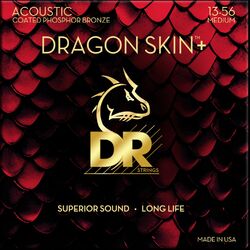 Cordes guitare acoustique Dr DRAGON SKIN+ Core Technology Coated Wrap Phosphore Bronze 13-56 - Jeu de 6 cordes