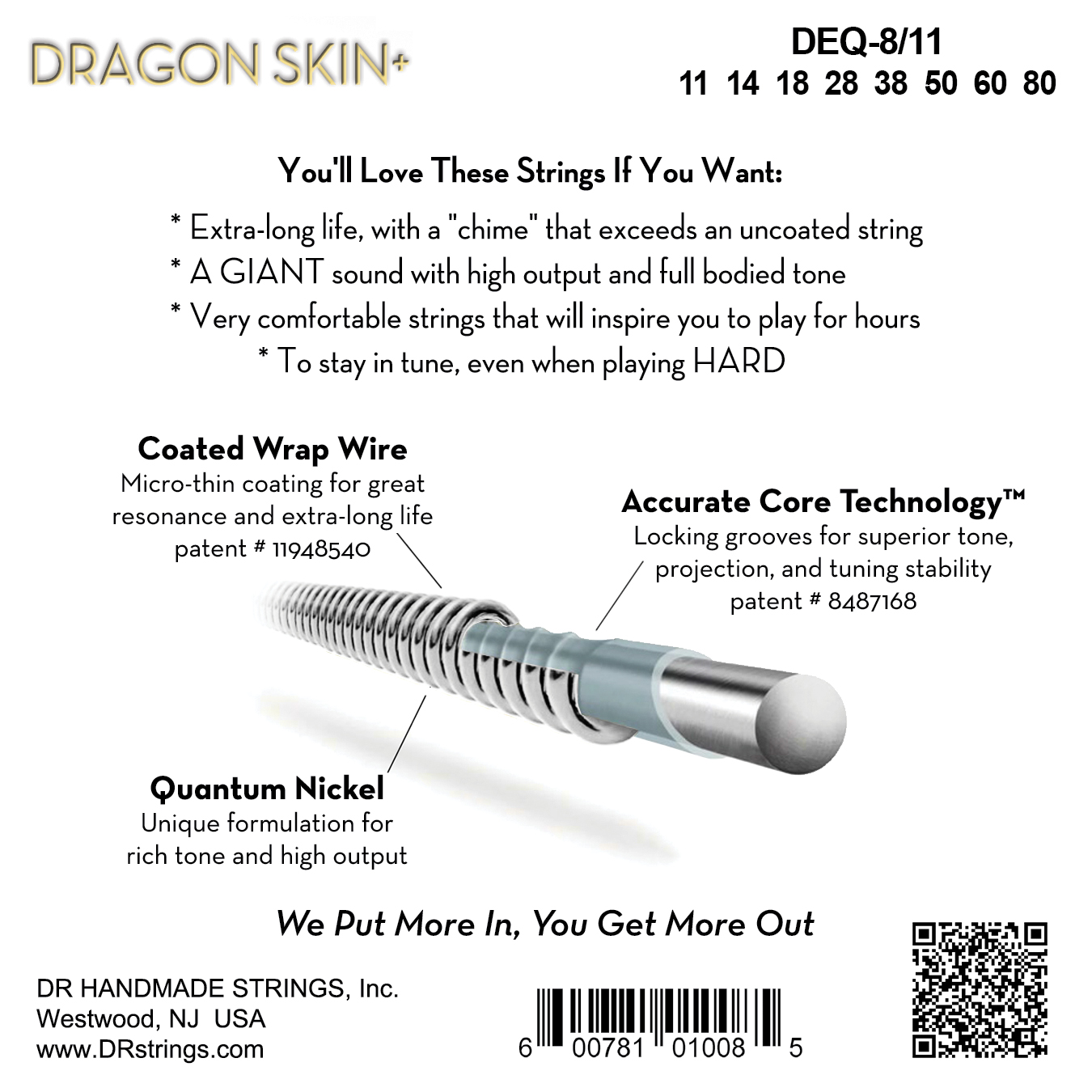 Dr Jeu De 8 Cordes Dragon Skin+ Core Technology Coated Wrap 10-75 - Cordes Guitare Électrique - Variation 1