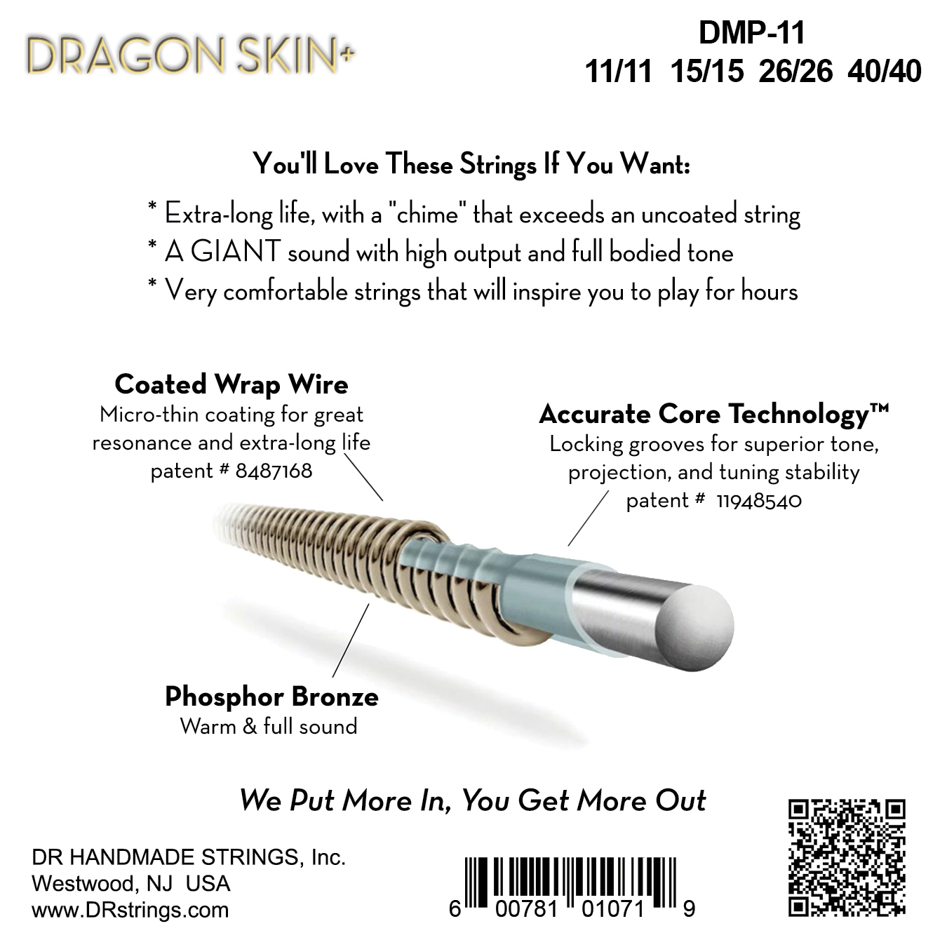 Dr Jeu De 8 Cordes Dragon Skin+ Core Technology Coated Wrap 11-40 - Cordes Mandoline - Variation 1