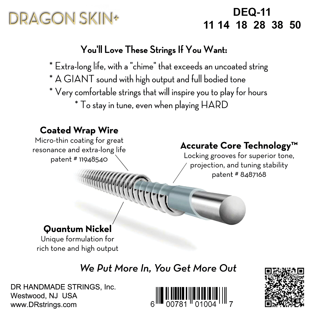Dr Jeu De 6 Cordes Dragon Skin+ Core Technology Coated Wrap 11-50 - Cordes Guitare Électrique - Variation 1