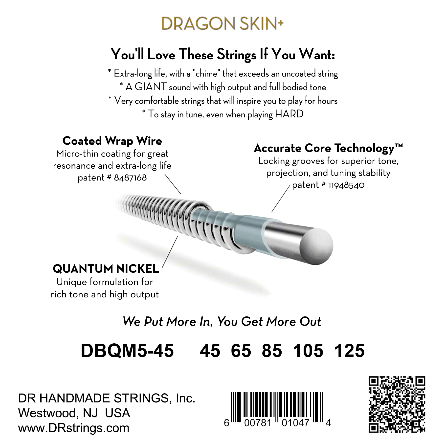 Dr Jeu De 5 Cordes Dragon Skin+ Core Technology Coated Wrap 45-125 Tapered Multi-scale - Cordes Basse Électrique - Variation 1