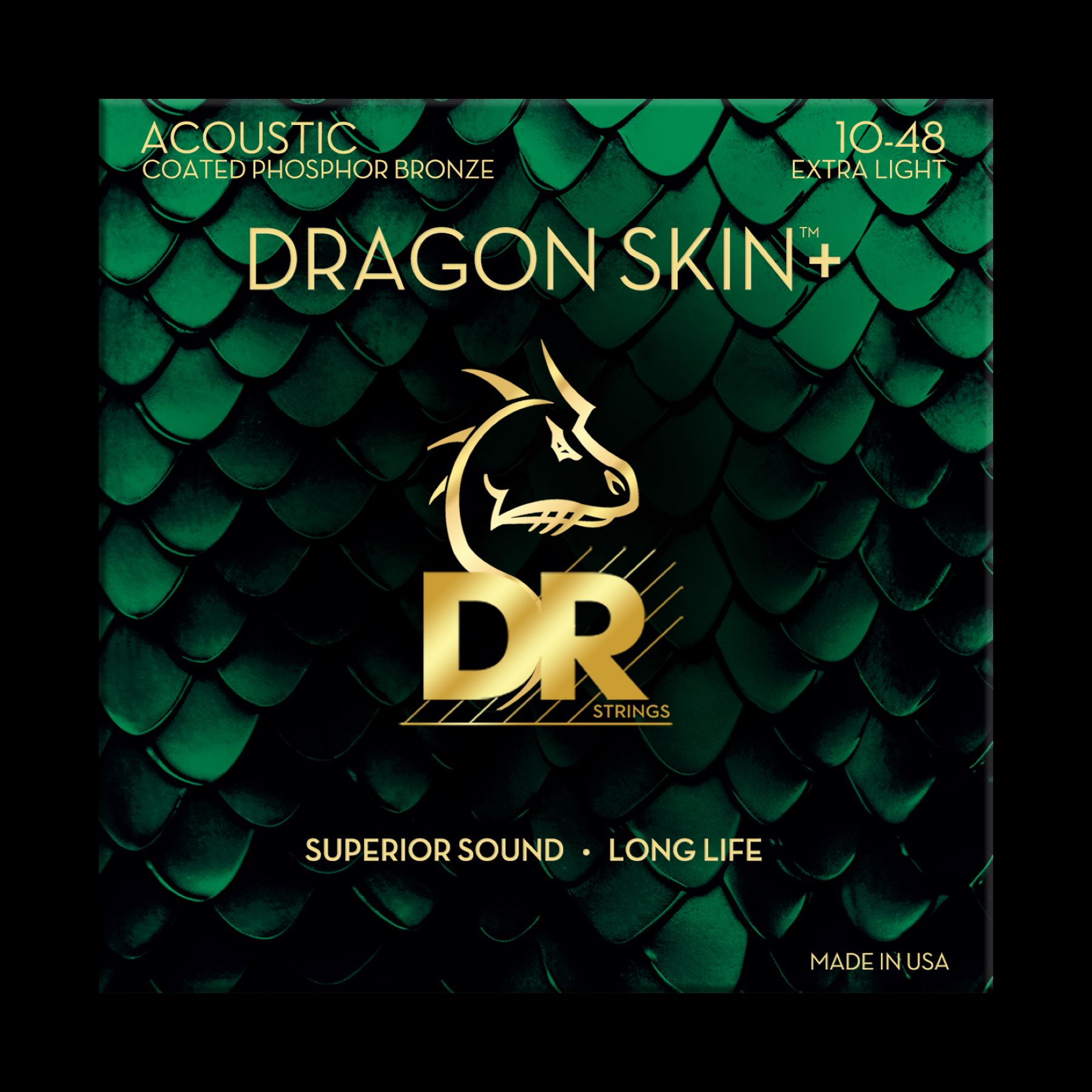 Dr Jeu De 6 Cordes Dragon Skin+ Core Technology Coated Wrap Phosphore Bronze 10-48 - Cordes Guitare Acoustique - Variation 1