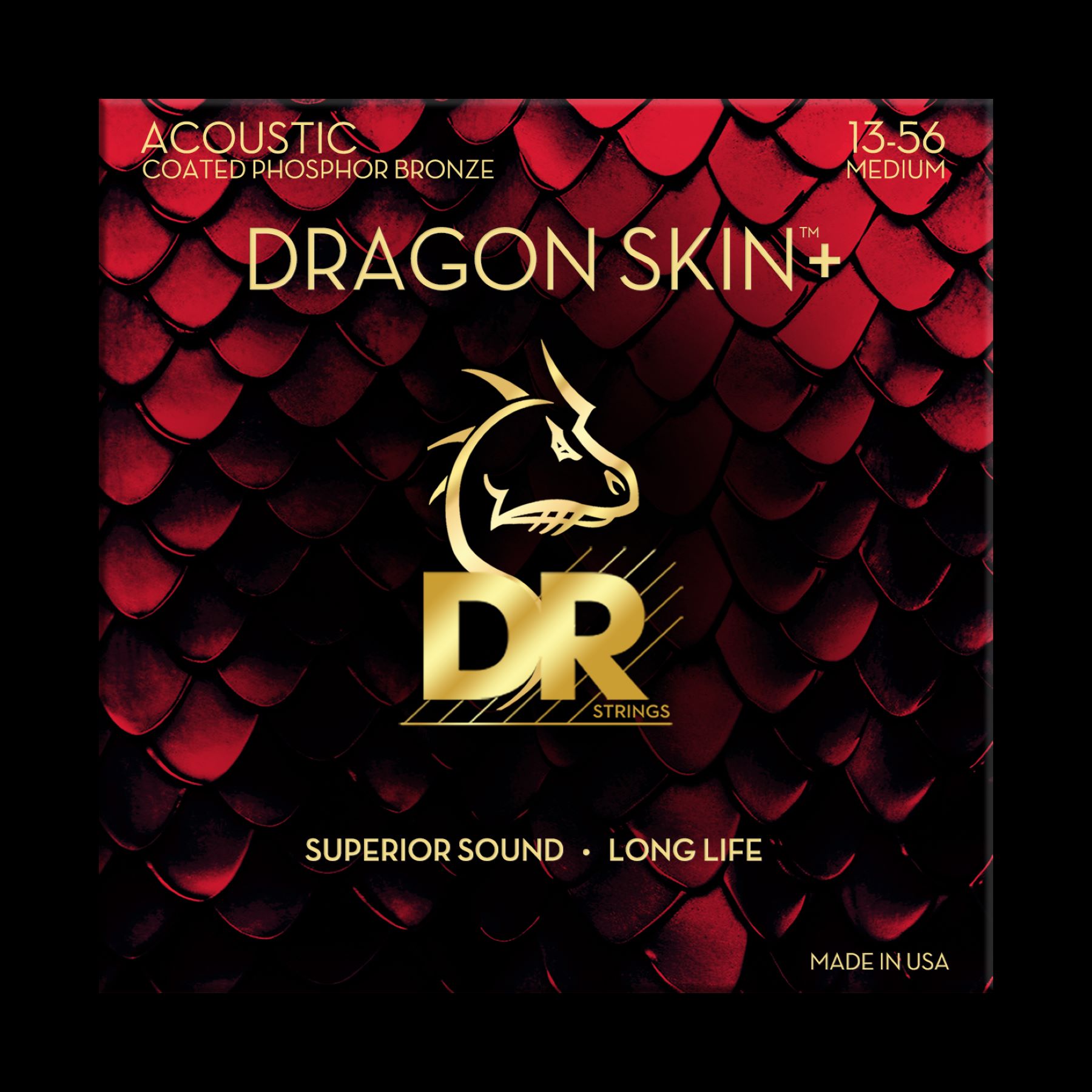 Dr Jeu De 6 Cordes Dragon Skin+ Core Technology Coated Wrap Phosphore Bronze 13-56 - Cordes Guitare Acoustique - Variation 1
