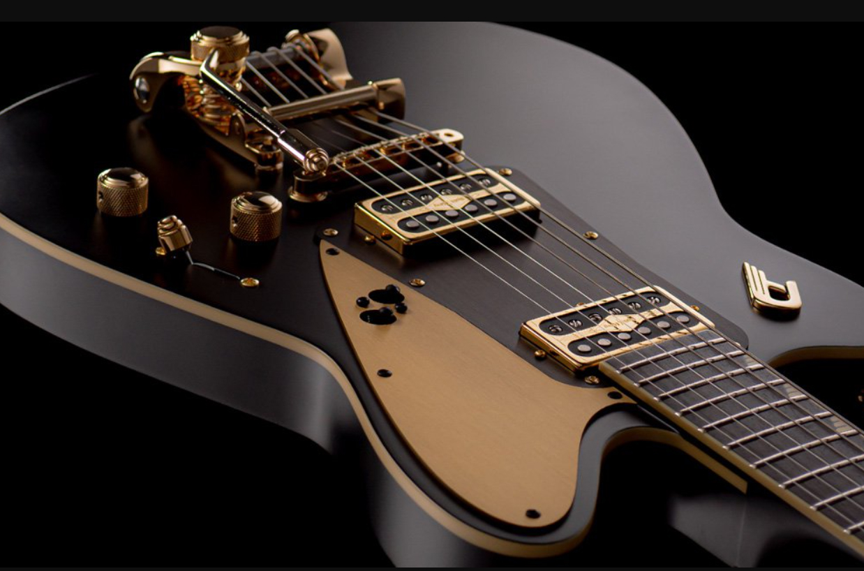 Duesenberg Falken Tremolo 2h Rw - Matte Black & Gold - Guitare Électrique RÉtro Rock - Variation 3