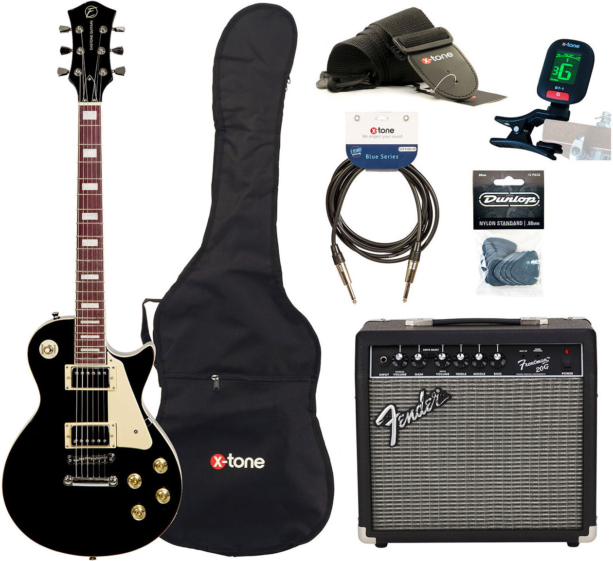 Eastone Lp100 +fender Frontman 20g +cable +clip-on Tuner +mediators +housse +courroie - Black - Pack Guitare Électrique - Main picture