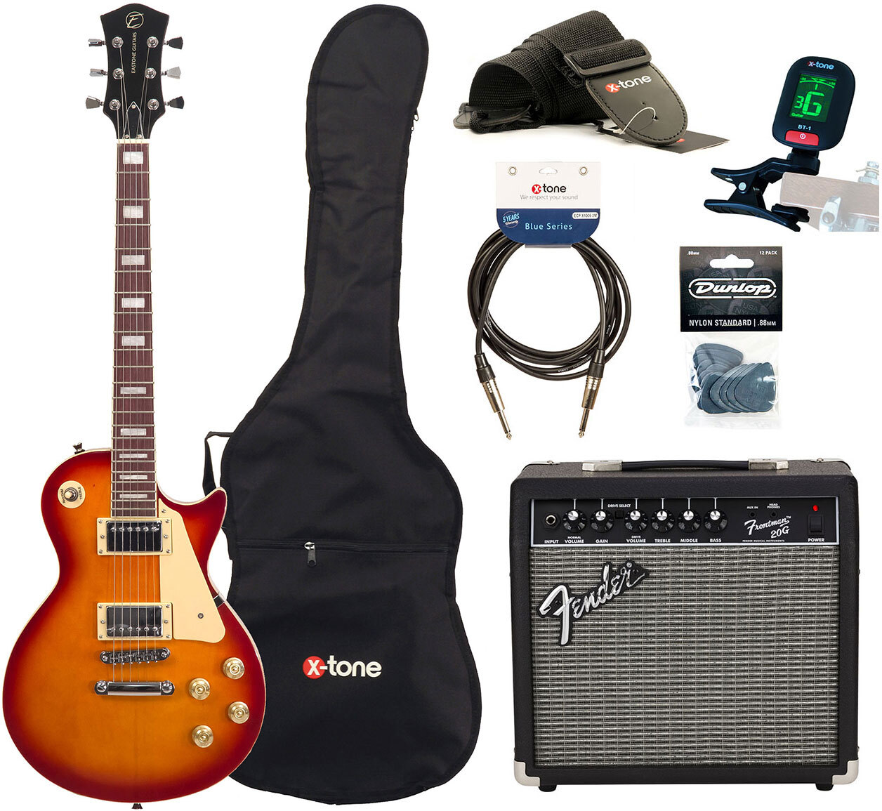 Eastone Lp100 +fender Frontman 20g +cable +clip-on Tuner +mediators +housse +courroie - Cherry Sunburst - Pack Guitare Électrique - Main picture