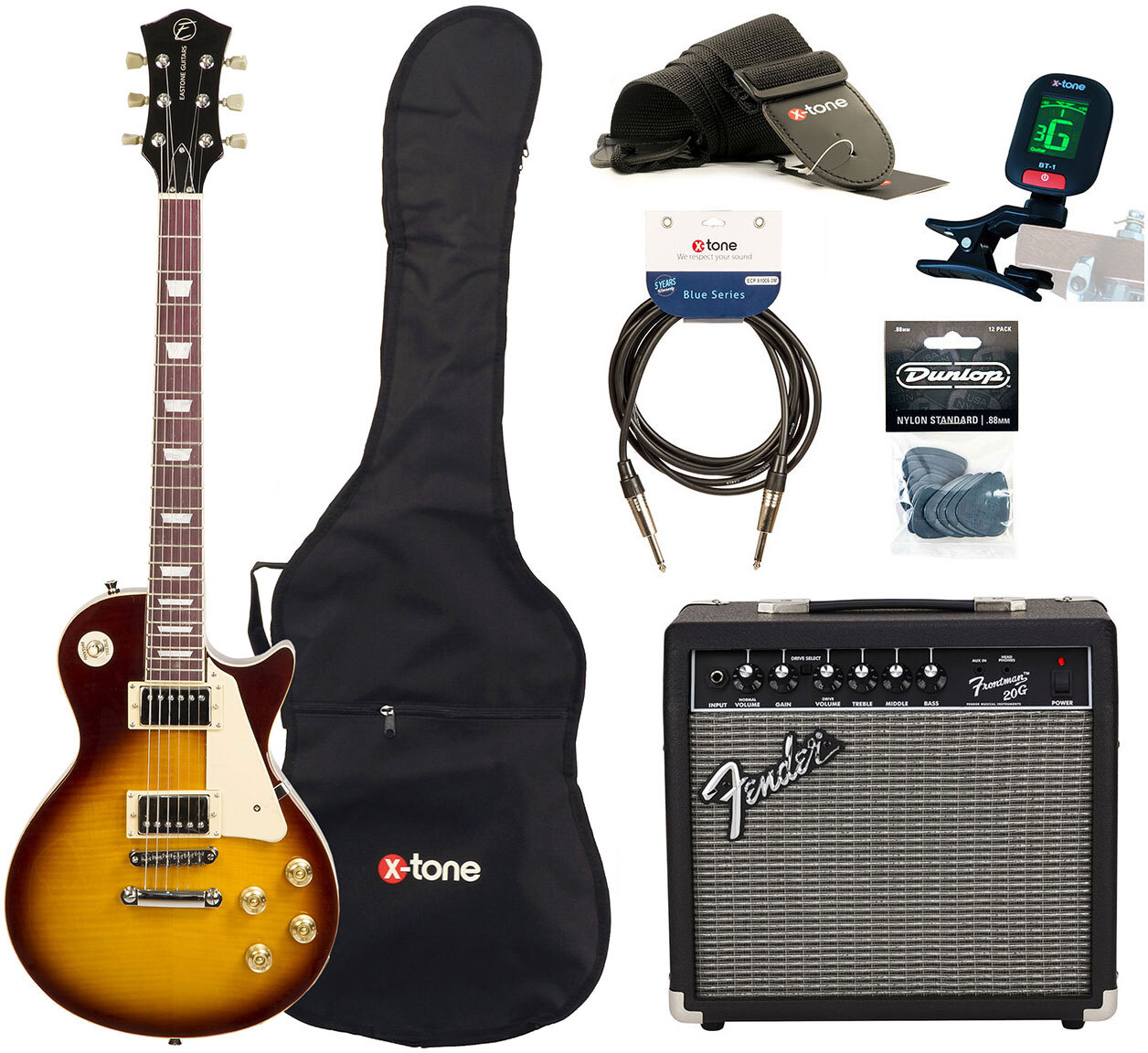 Eastone Lp200 +fender Frontman 20g +cable +clip-on Tuner +mediators +housse +courroie - Honey Sunburst - Pack Guitare Électrique - Main picture