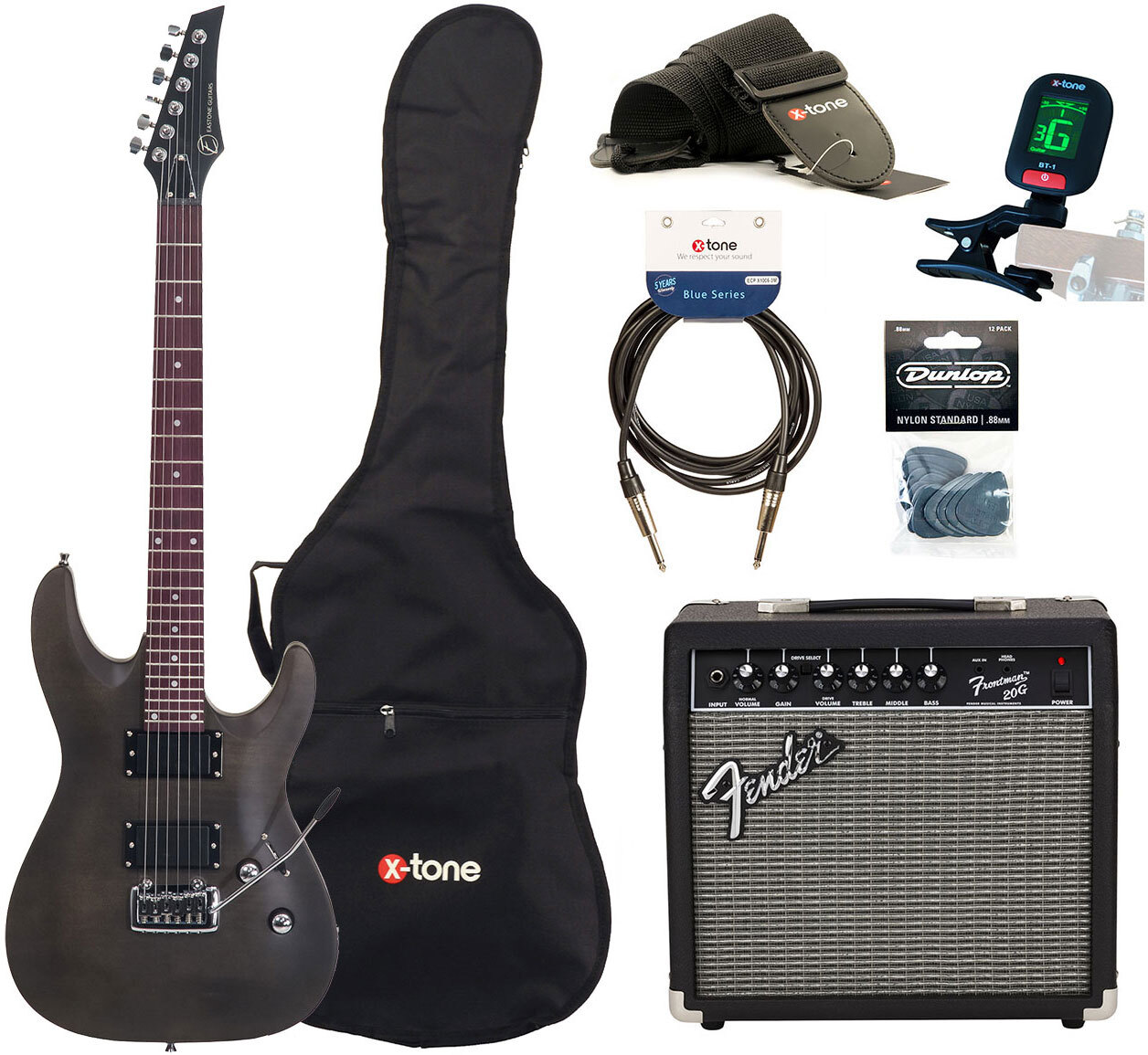 Eastone Metdc +fender Frontman 20g +cable +clip-on Tuner +mediators +housse +courroie - Black Satin - Pack Guitare Électrique - Main picture