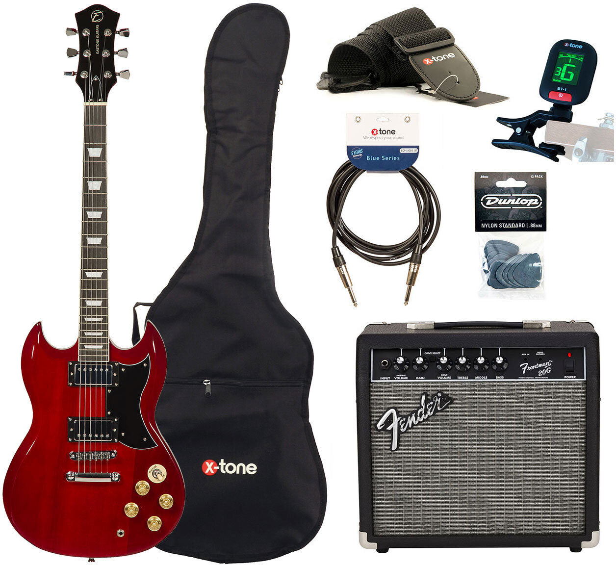 Eastone Sdc70 +fender Frontman 20g +cable +clip-on Tuner +mediators +housse +courroie - Red - Pack Guitare Électrique - Main picture