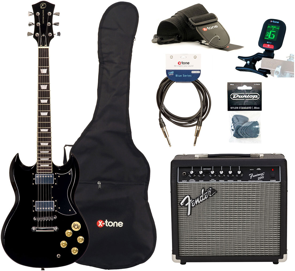 Eastone Sdc70 +fender Frontman 20g +cable +clip-on Tuner +mediators +housse +courroie - Black - Pack Guitare Électrique - Main picture