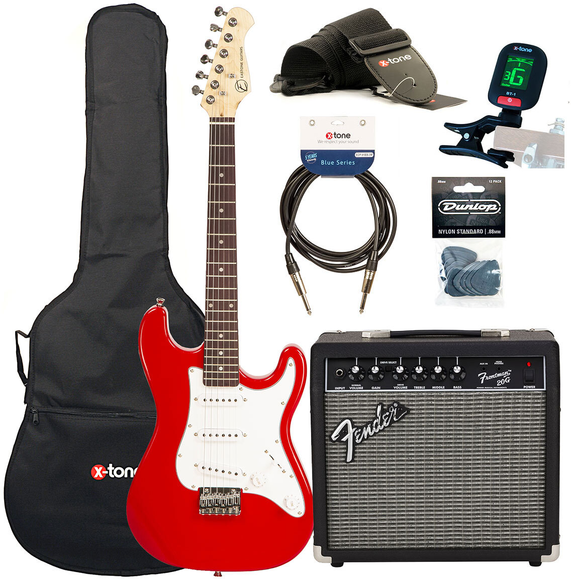 Eastone Str Mini +fender Frontman 20g +cable +clip-on Tuner +mediators +housse +courroie - Red - Pack Guitare Électrique - Main picture