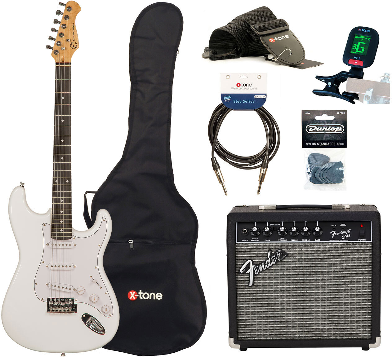 Eastone Str70 +fender Frontman 20g +cable +clip-on Tuner +mediators +housse +courroie - Olympic White - Pack Guitare Électrique - Main picture