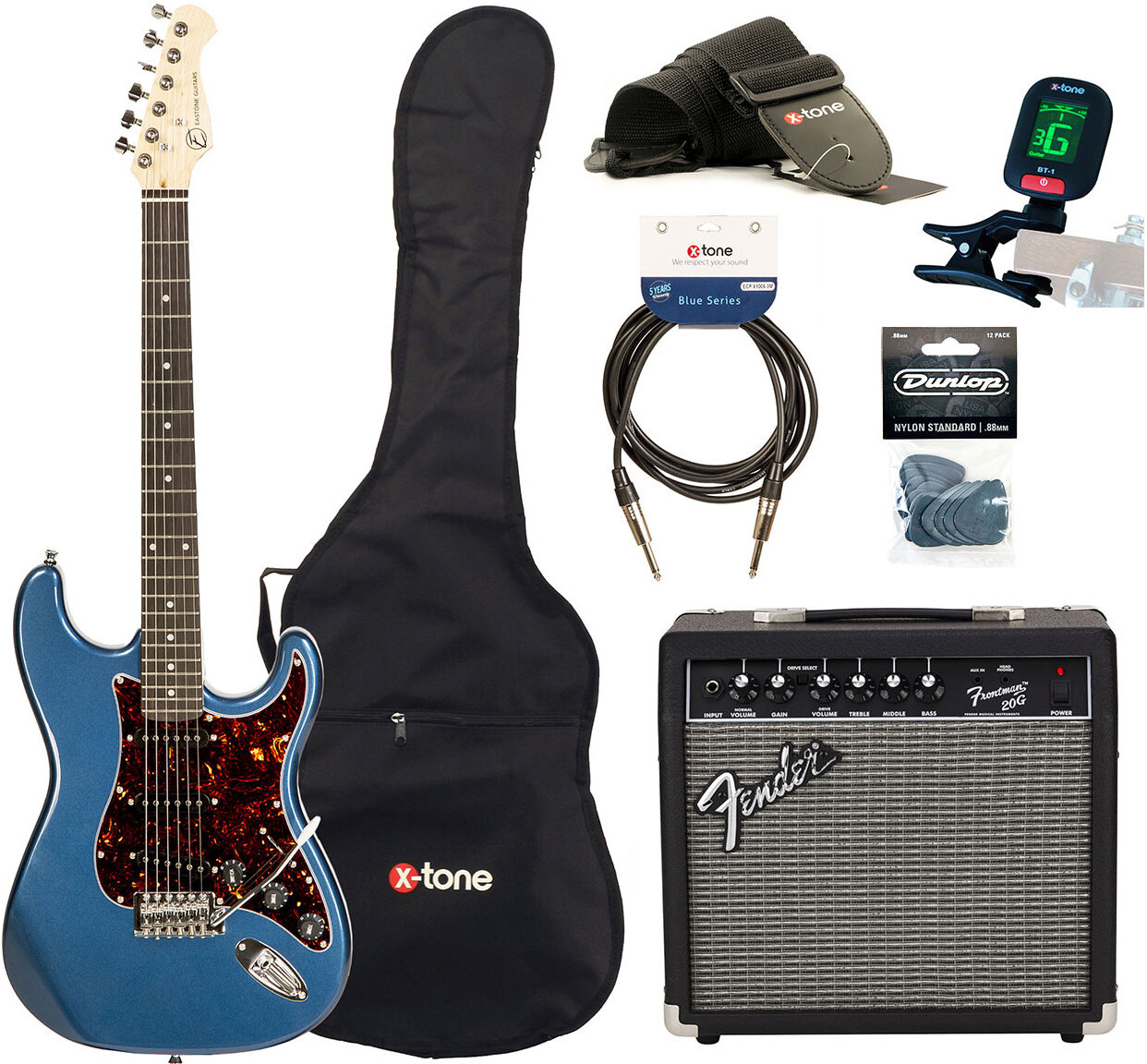 Eastone Str70 +fender Frontman 20g +cable +clip-on Tuner +mediators +housse +courroie - Purple Blue - Pack Guitare Électrique - Main picture