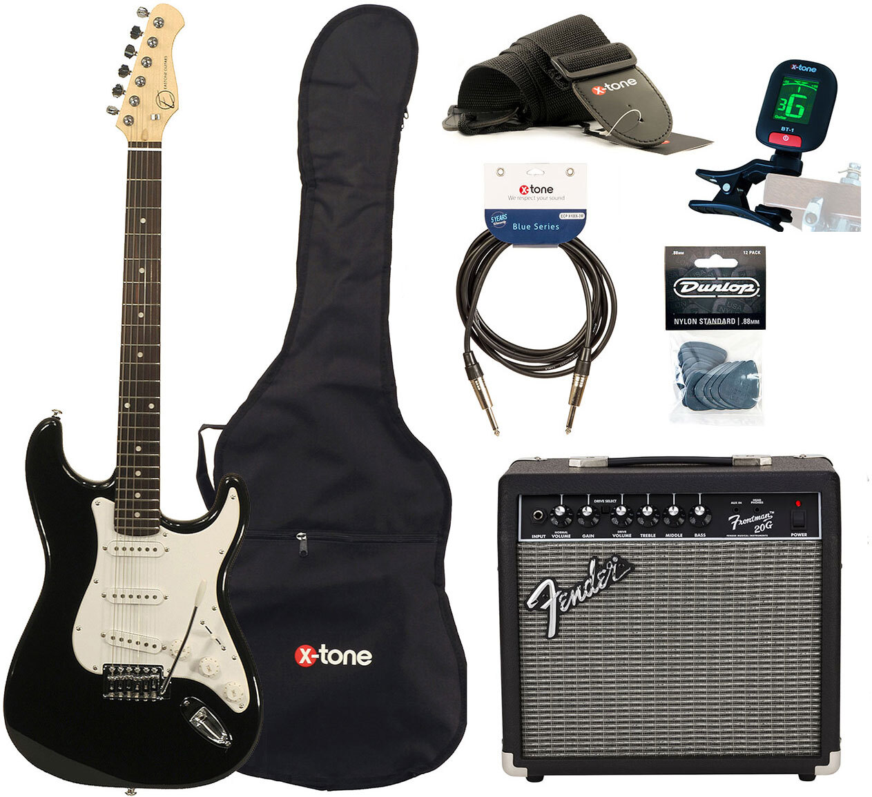 Eastone Str70 +fender Frontman 20g +cable +clip-on Tuner +mediators +housse +courroie - Black - Pack Guitare Électrique - Main picture