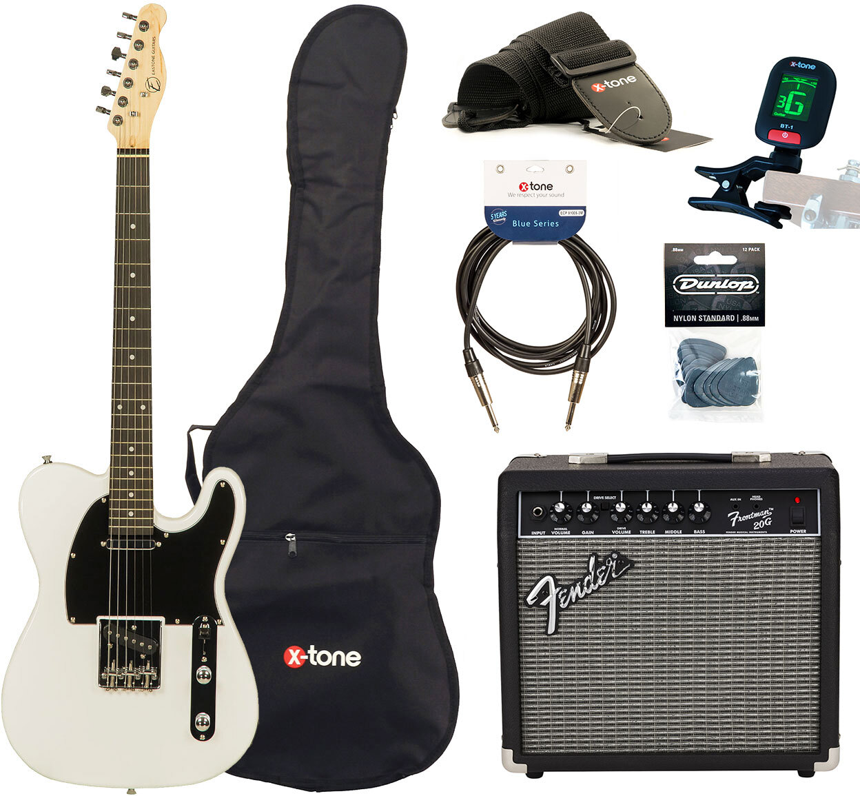 Eastone Tl70 +fender Frontman 20g +cable +clip-on Tuner +mediators +housse +courroie - Olympic White - Pack Guitare Électrique - Main picture