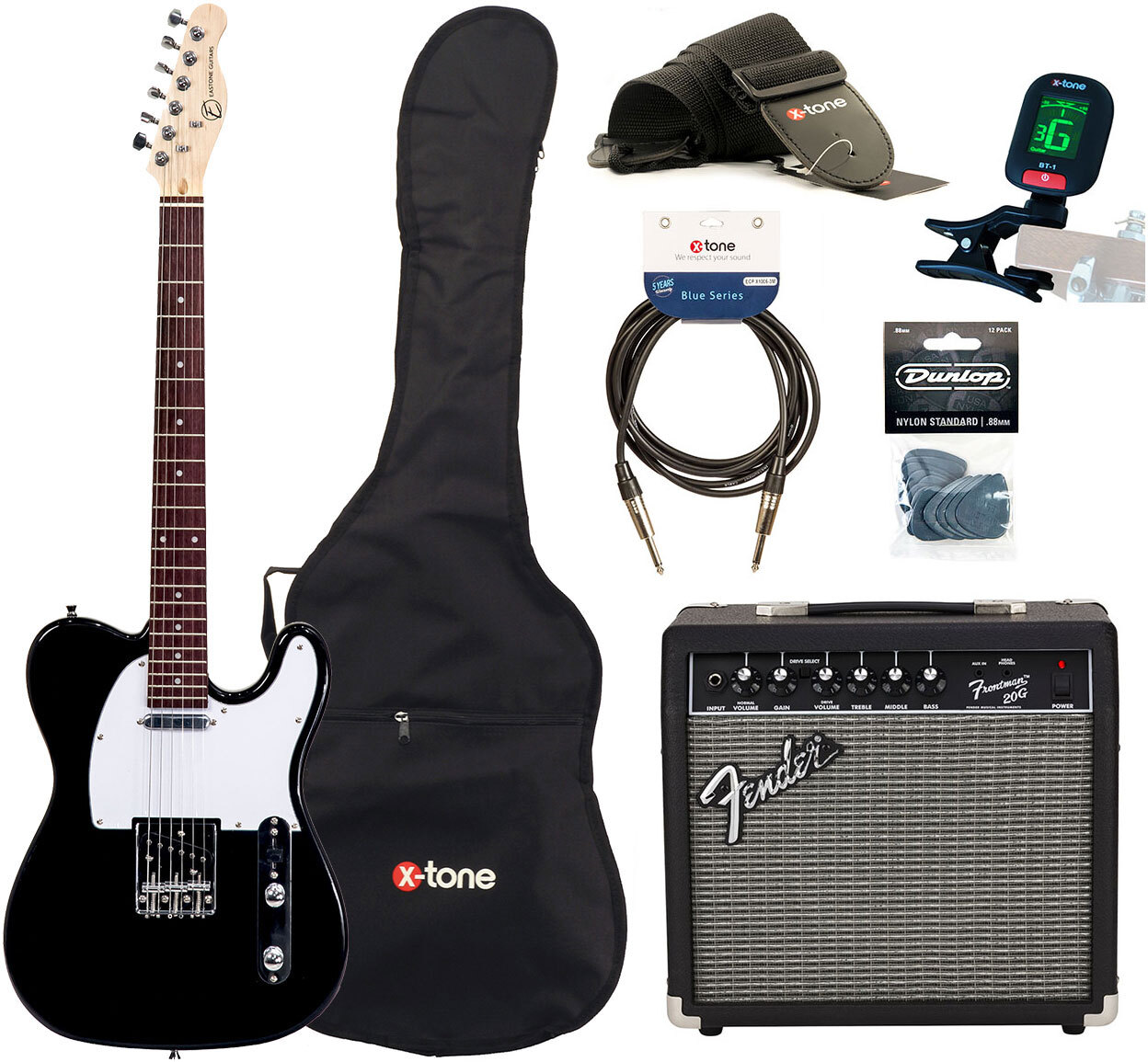 Eastone Tl70 +fender Frontman 20g +cable +clip-on Tuner +mediators +housse +courroie - Black - Pack Guitare Électrique - Main picture