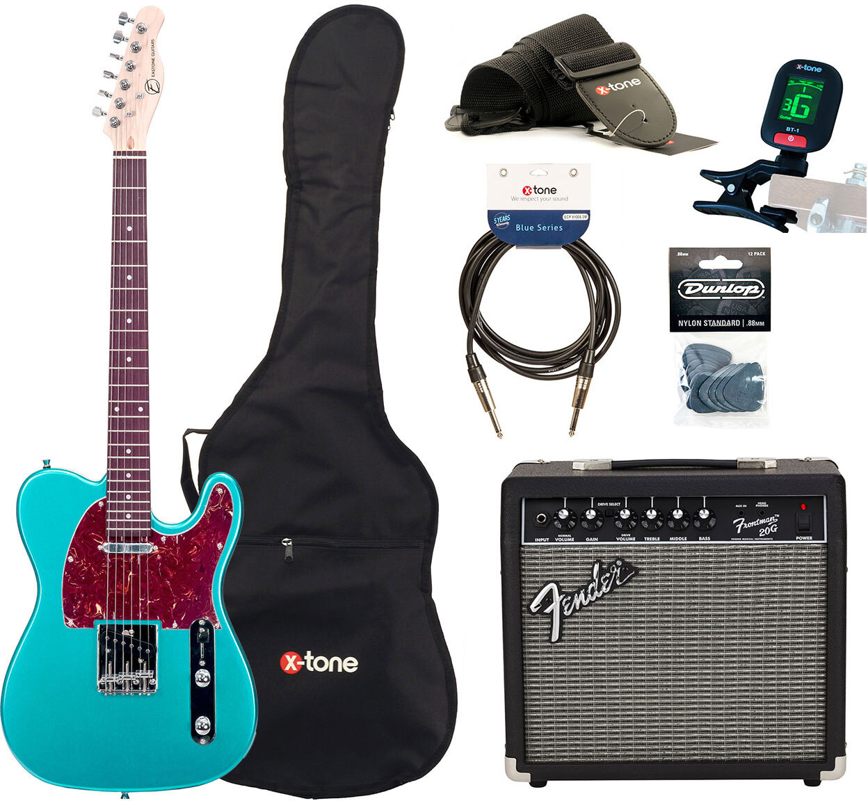 Eastone Tl70 +fender Frontman 20g +cable +clip-on Tuner +mediators +housse +courroie - Metallic Light Blue - Pack Guitare Électrique - Main picture