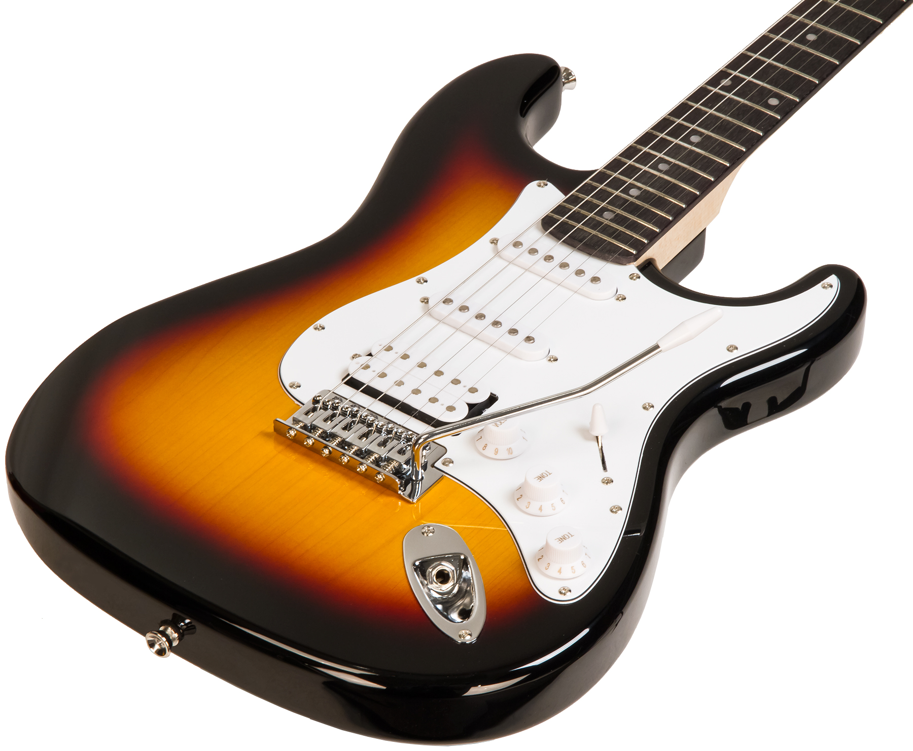 Eastone Str80t Hss +fender Frontman 20g +cable +clip-on Tuner +mediators +housse +courroie - 3 Tone Sunburst - Pack Guitare Électrique - Variation 1