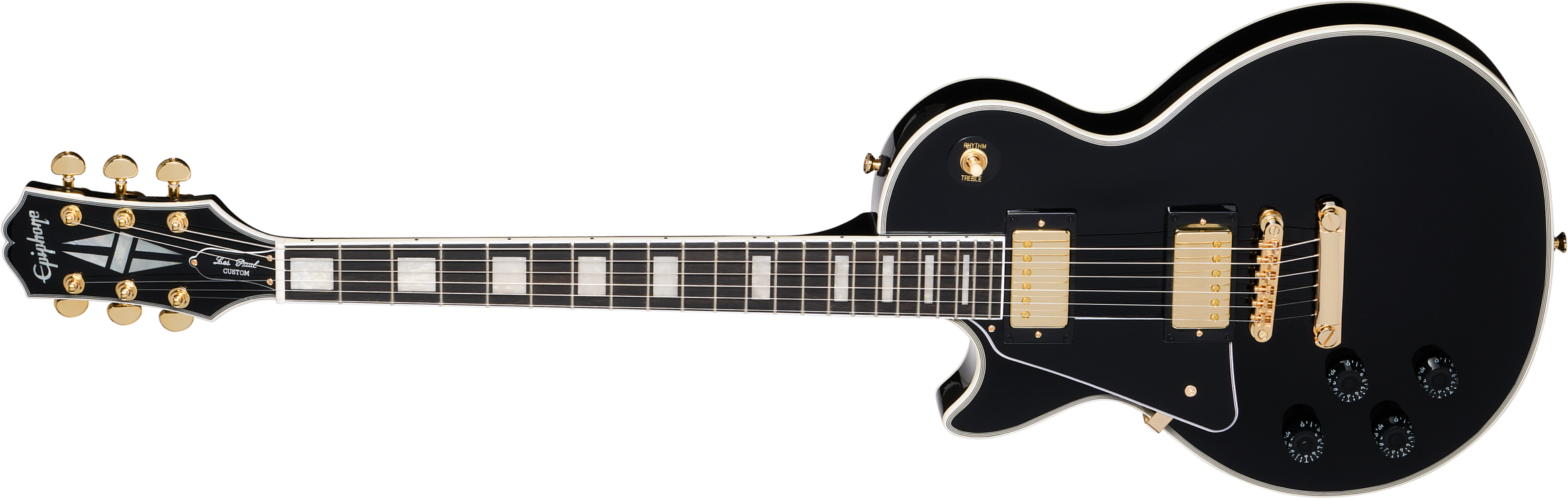 Epiphone Les Paul Custom Lh Insp. By Gibson Original Gaucher 2h Ht Eb - Ebony - Guitare Électrique Single Cut - Main picture