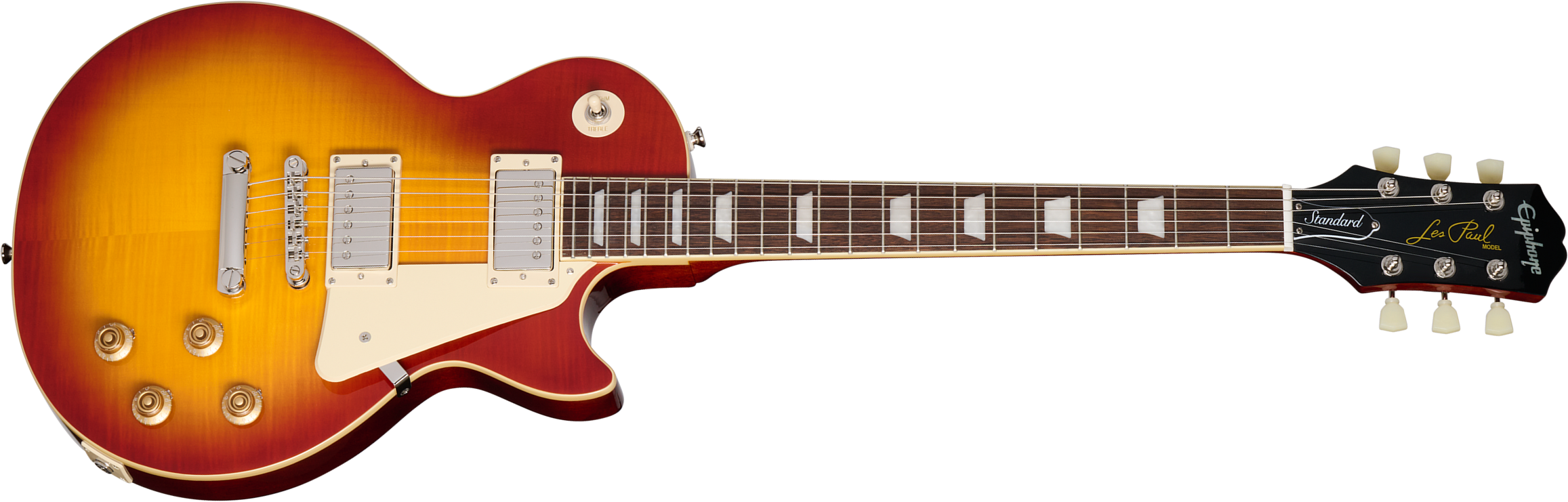 Epiphone Les Paul Standard 50s Figured Insp. By Gibson 2h Ht Lau - Washed Cherry Sunburst - Guitare Électrique Single Cut - Main picture