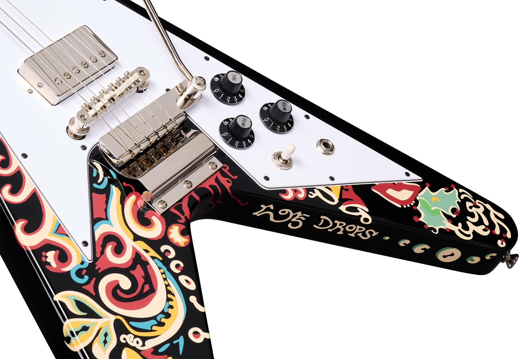 Epiphone Jimi Hendrix Flying V Love Drops Signature 2h Gibson Trem Lau - Ebony - Guitare Électrique Signature - Variation 2