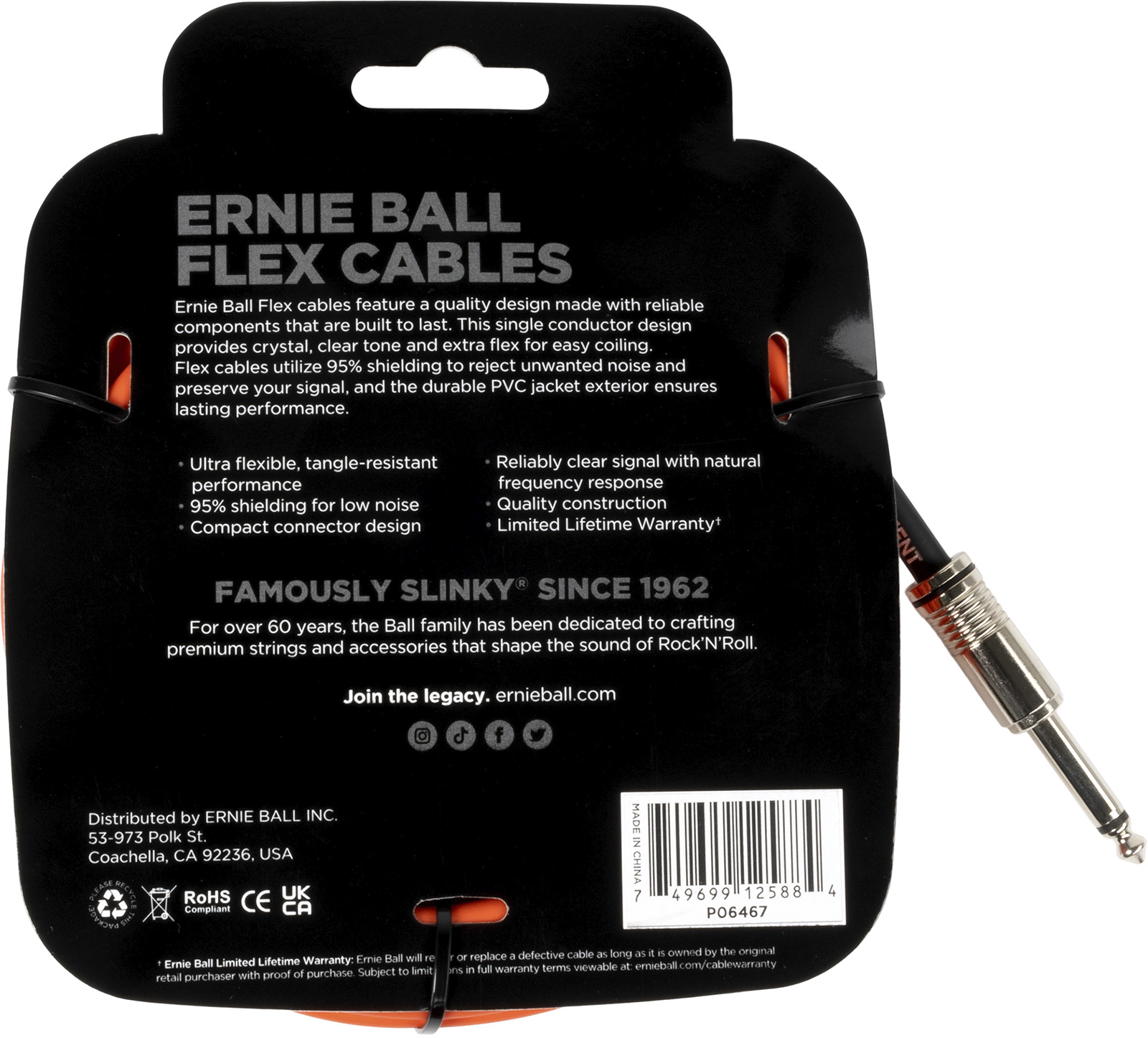 Ernie Ball Câble Instrument Flex Jack/jack Coudé 6m Orange - CÂble - Variation 1