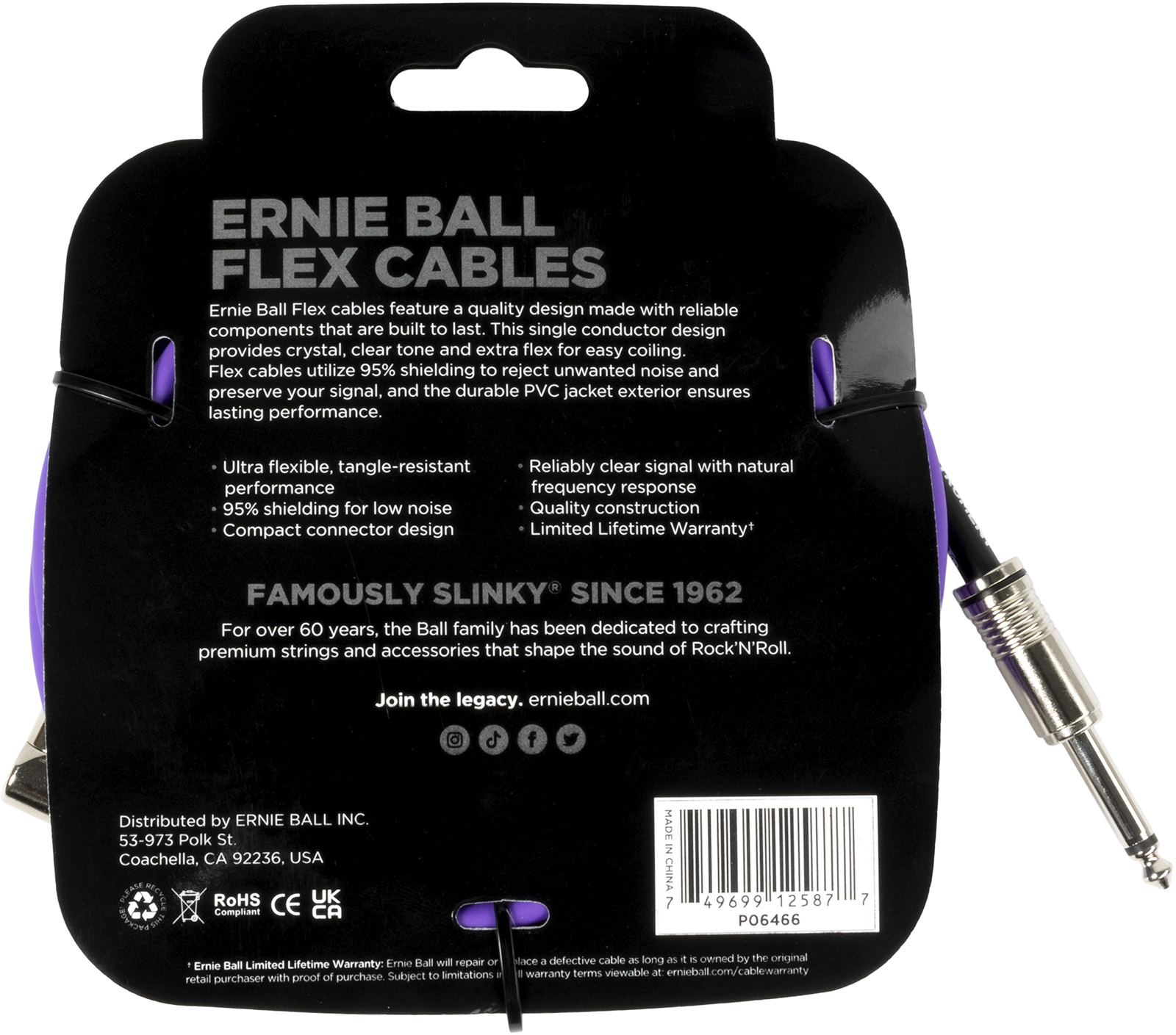 Ernie Ball Câble Instrument Flex Jack/jack Coudé 6m Violet - CÂble - Variation 1