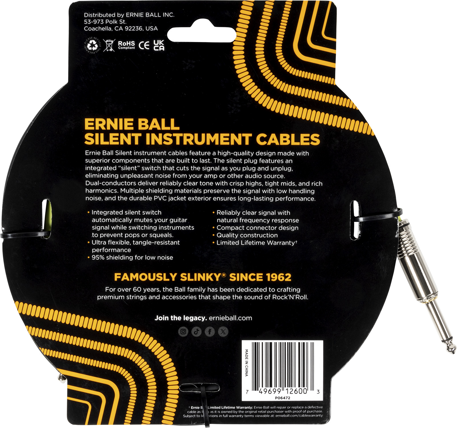 Ernie Ball Cable Instrument Classic Silent Jack/jack 3m Noir - CÂble - Variation 1