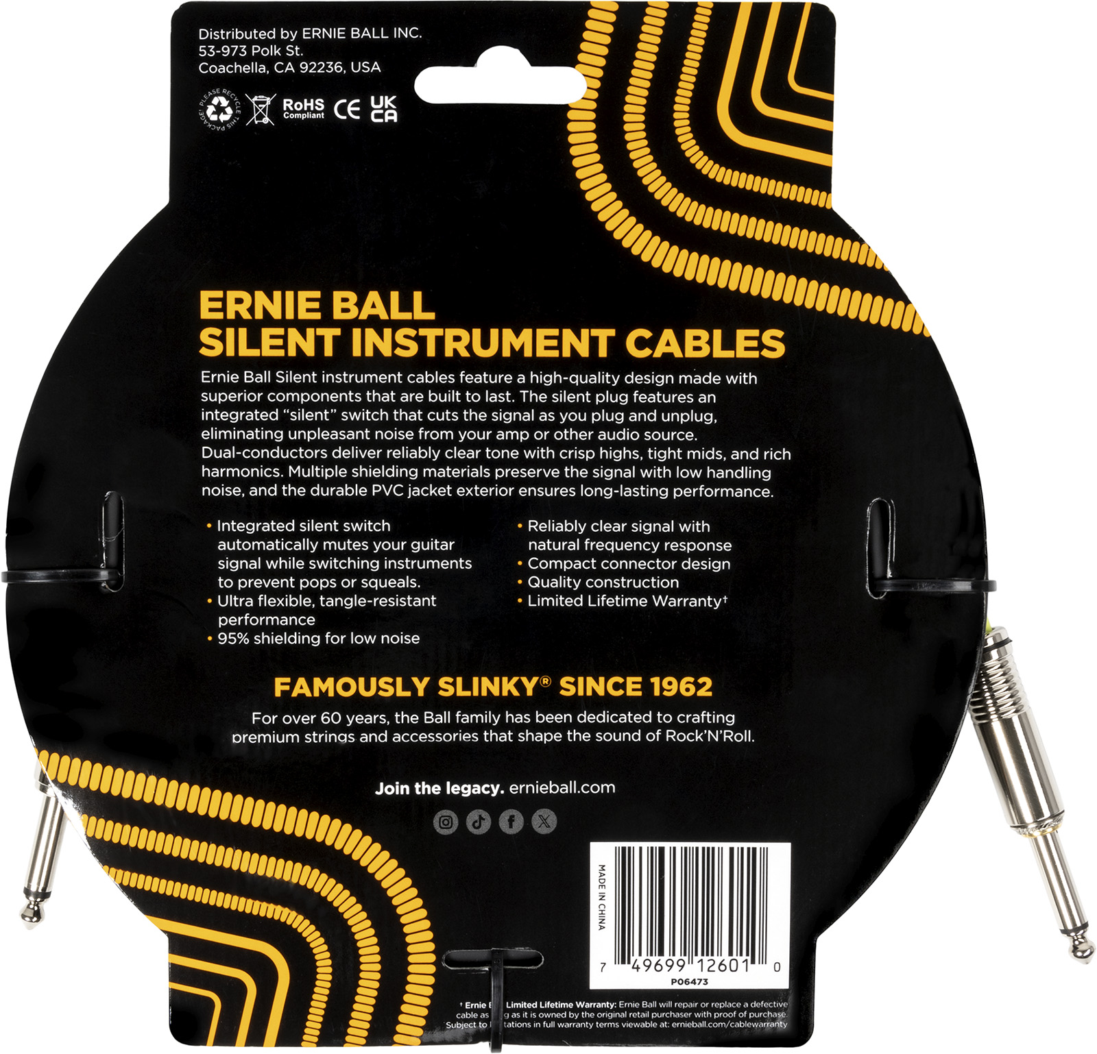 Ernie Ball Cable Instrument Classic Silent Jack/jack 6m Noir - CÂble - Variation 1