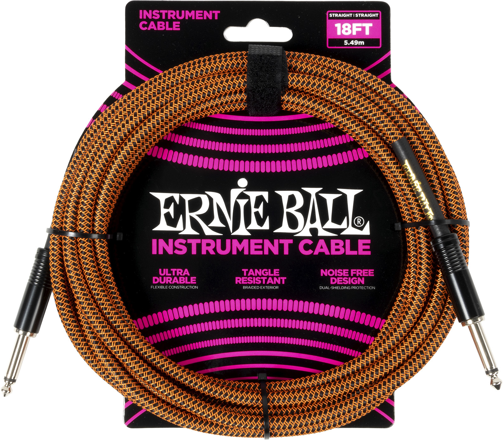 Ernie Ball Cable Instrument Gaine Tissée Jack/jack 5,5m Orange Et Noir - CÂble - Main picture