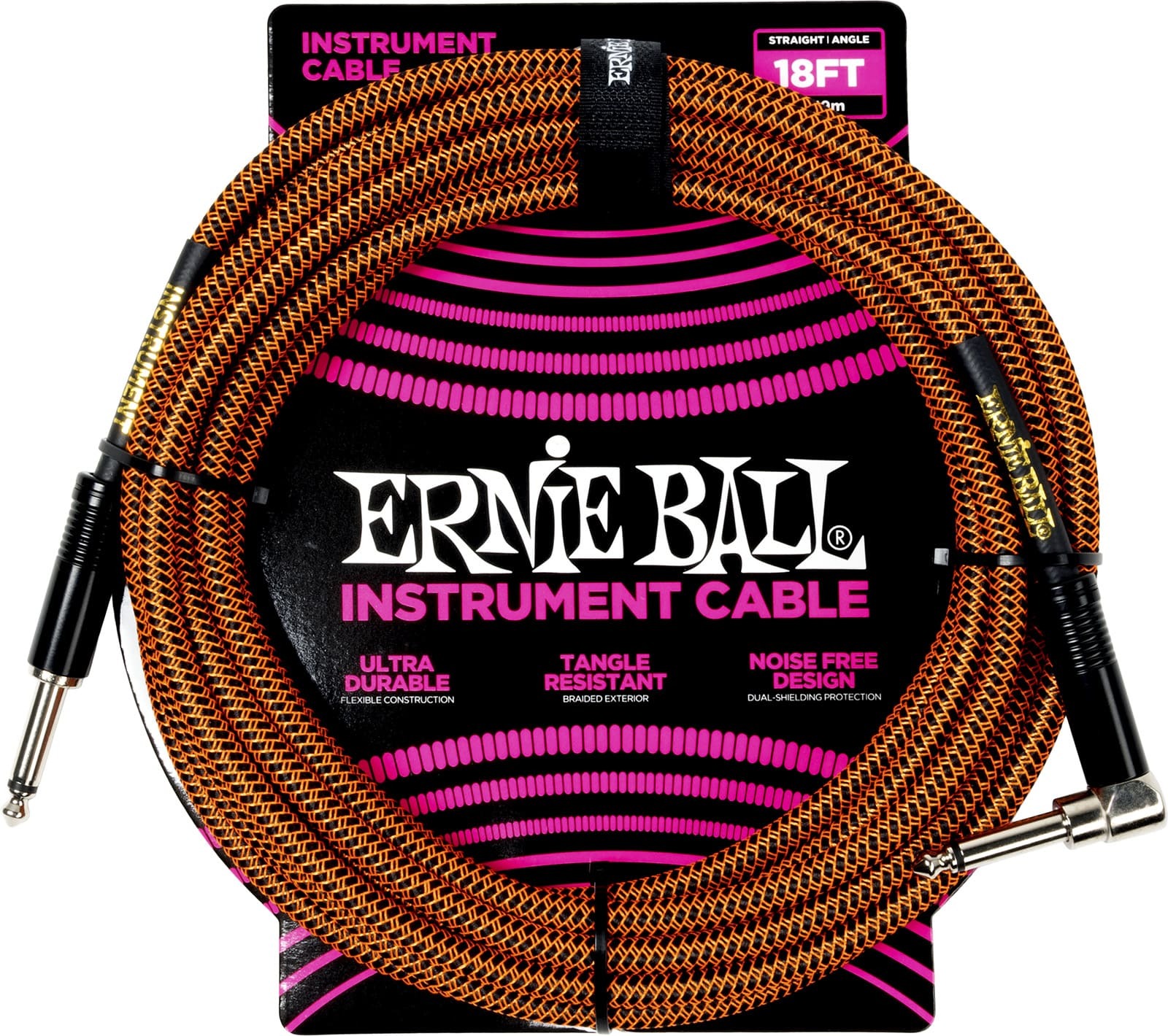 Ernie Ball Cable Instrument Gaine Tissée Jack/jack Coudé 5,5m Orange Et Noir - CÂble - Main picture