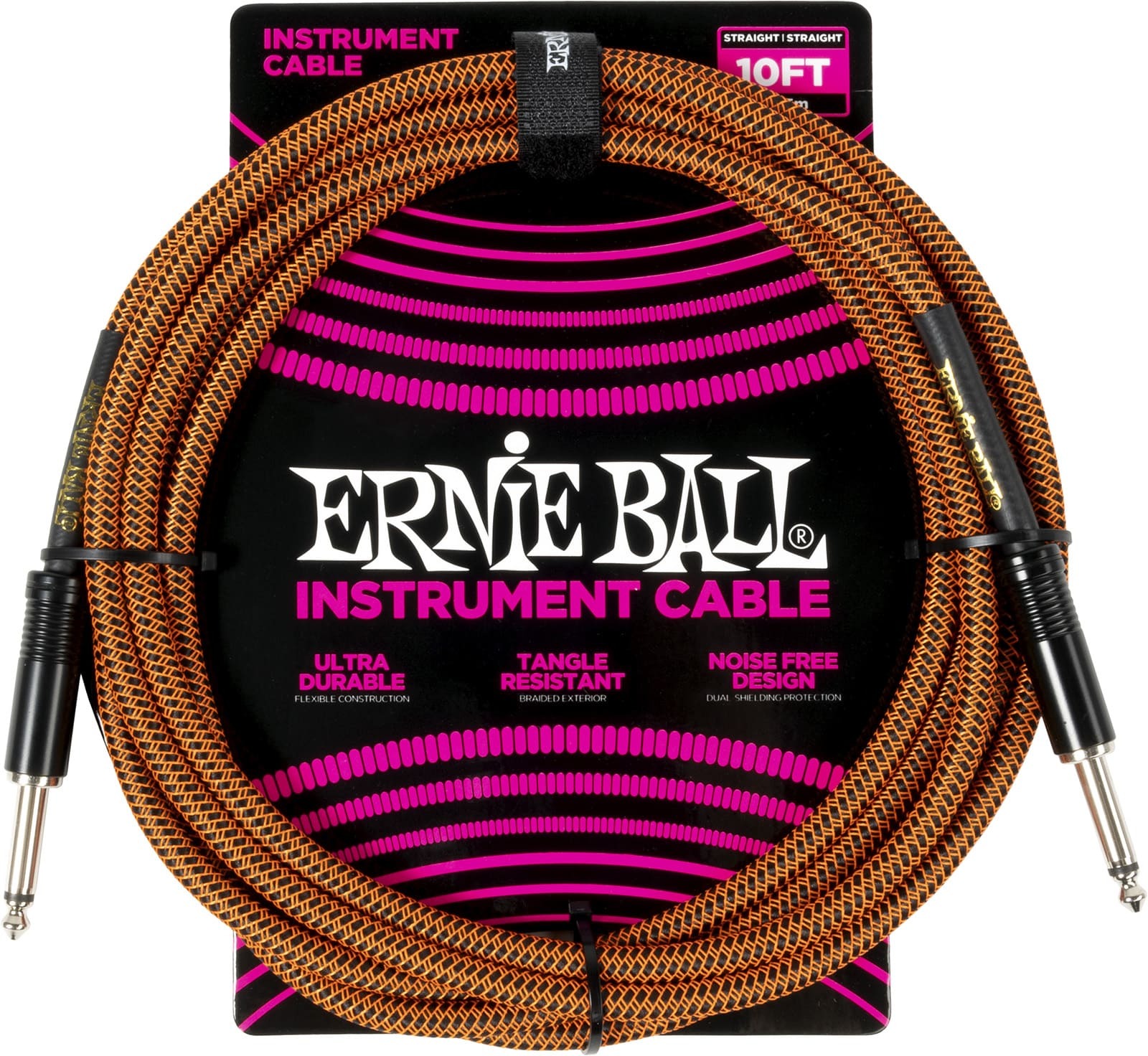 Ernie Ball Cables Instrument Gaine Tissée Jack/jack 3m Orange Et Noir - CÂble - Main picture