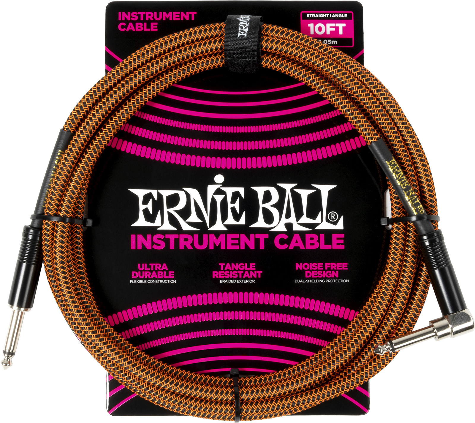 Ernie Ball Cable Instrument Gaine Tissée Jack/jack Coudé 3m Orange Et Noir - CÂble - Main picture