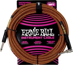 Cable instrument gaine tissée jack/jack coudé 5,5m orange et noir