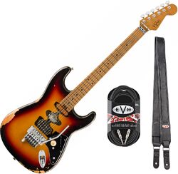 Pack guitare électrique Evh Frankenstein Relic + Premium Cable 20 ft + Premium Leather Strap - Vintage sunburst