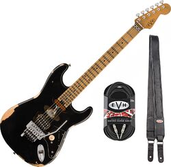 Pack guitare électrique Evh Frankenstein Relic + Premium Cable 20 ft + Premium Leather Strap - Black