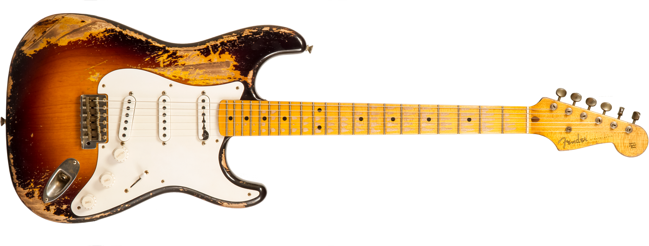 Fender Custom Shop Strat 1954 70th Ann. Mb A.hicks 3s Trem Mn #4681 - Super Heavy Relic 2-color Sunburst - Guitare Électrique Forme Str - Main picture