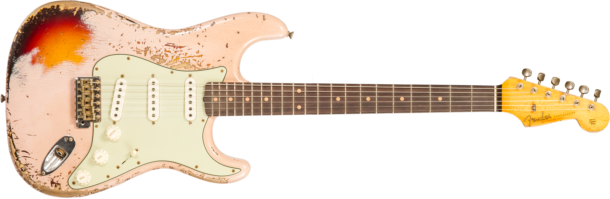 Fender Custom Shop Strat 1959 3s Trem Rw #cz579895 - Super Heavy Relic Shell Pink O. 3-color Sunburst - Guitare Électrique Forme Str - Main picture