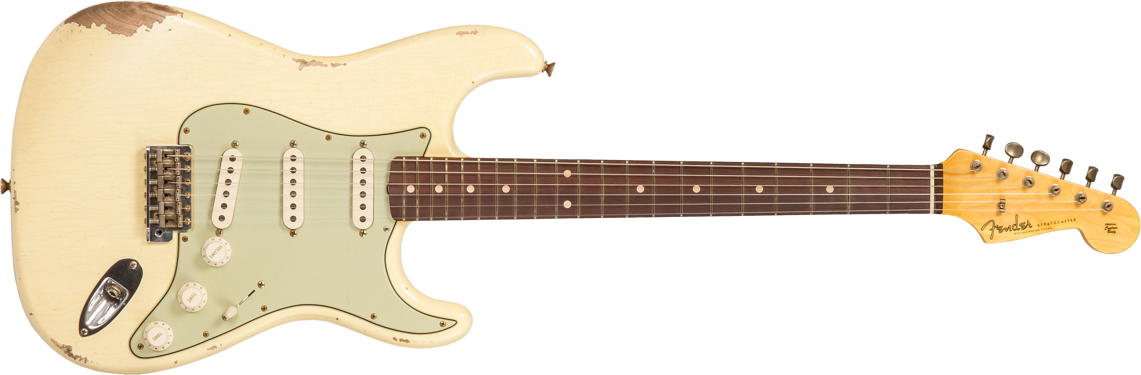 Fender Custom Shop Strat 1959 3s Trem Rw #r133800 - Relic Antique Vintage White - Guitare Électrique Forme Str - Main picture