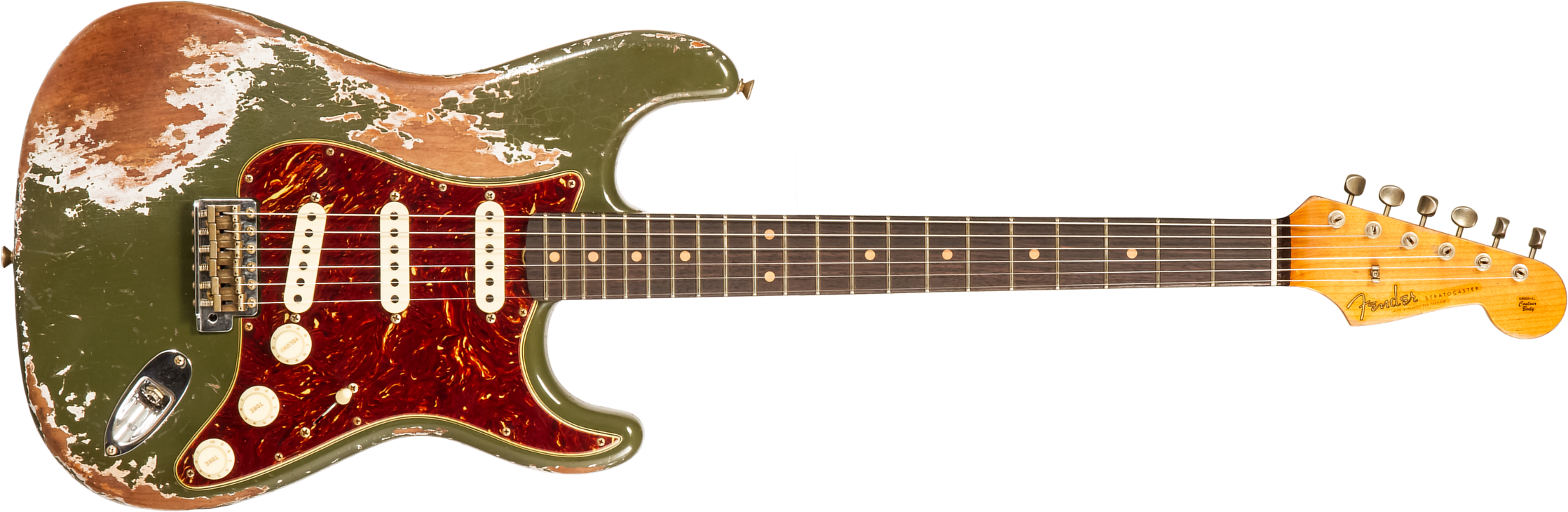 Fender Custom Shop Strat 1960 3s Trem Rw #cz579769 - Super Heavy Relic Olive Green - Guitare Électrique Forme Str - Main picture