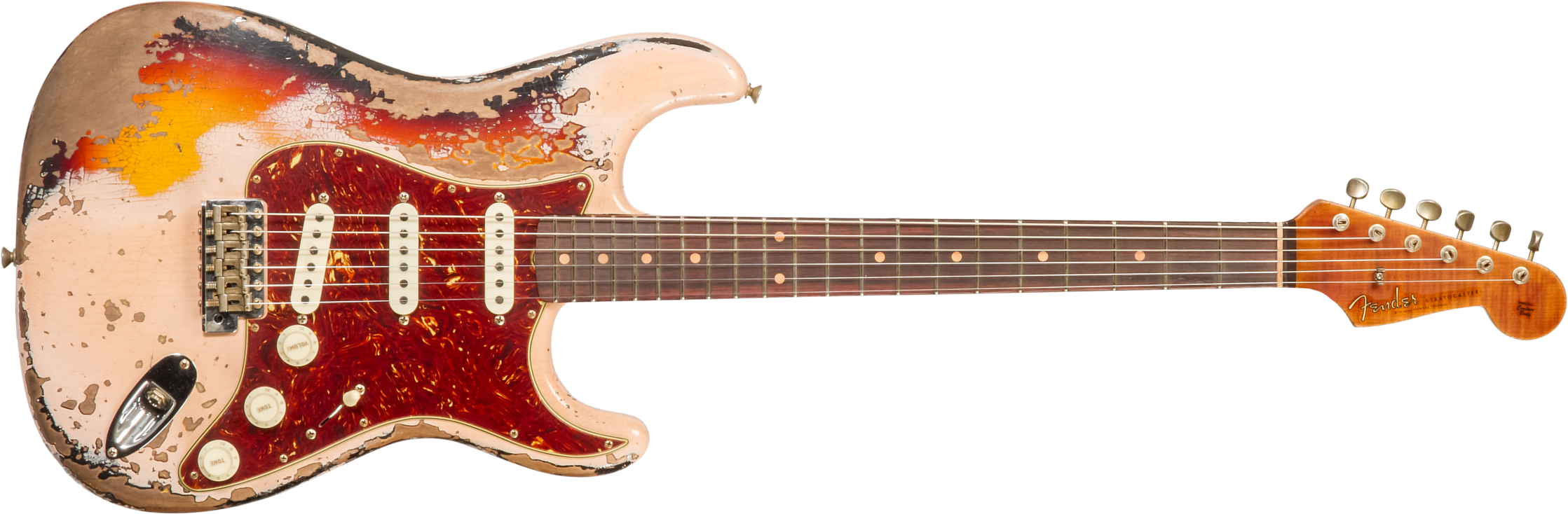 Fender Custom Shop Strat 1960 3s Trem Rw #cz580793 - Super Heavy Relic Shell Pink O. 3-color Sunburst - Guitare Électrique Forme Str - Main picture