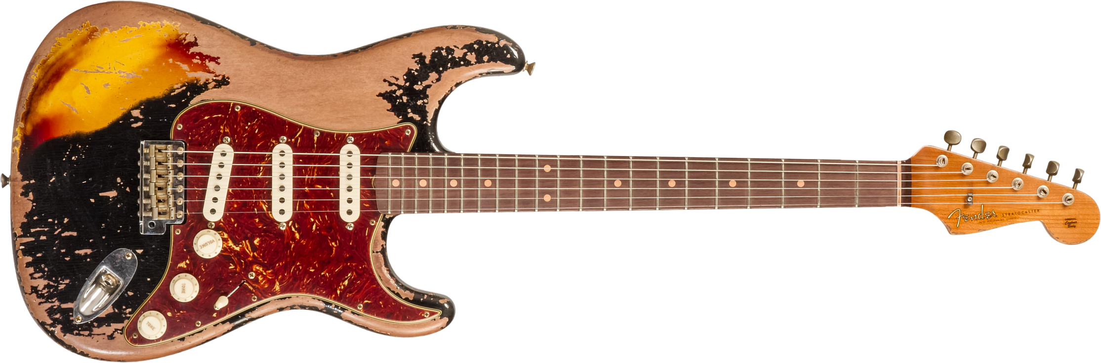 Fender Custom Shop Strat 1961 3s Trem #cz580688 - Super Heavy Relic Black O. 3-color Sunburst - Guitare Électrique Forme Str - Main picture