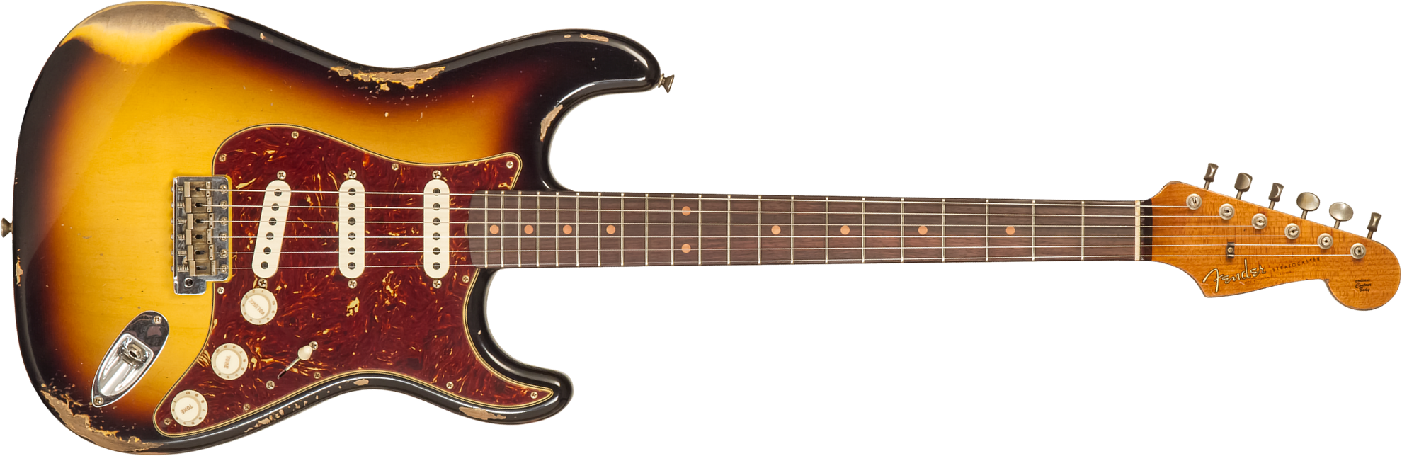 Fender Custom Shop Strat 1961 3s Trem Rw #cz575233 - Heavy Relic 3-color Sunburst - Guitare Électrique Forme Str - Main picture