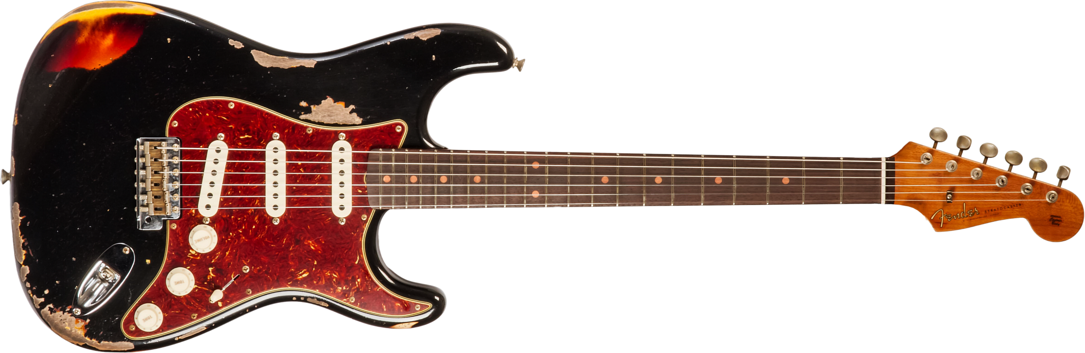 Fender Custom Shop Strat 1961 3s Trem Rw #cz580527 - Super Heavy Relic Black O. 3-color Sunburst - Guitare Électrique Forme Str - Main picture