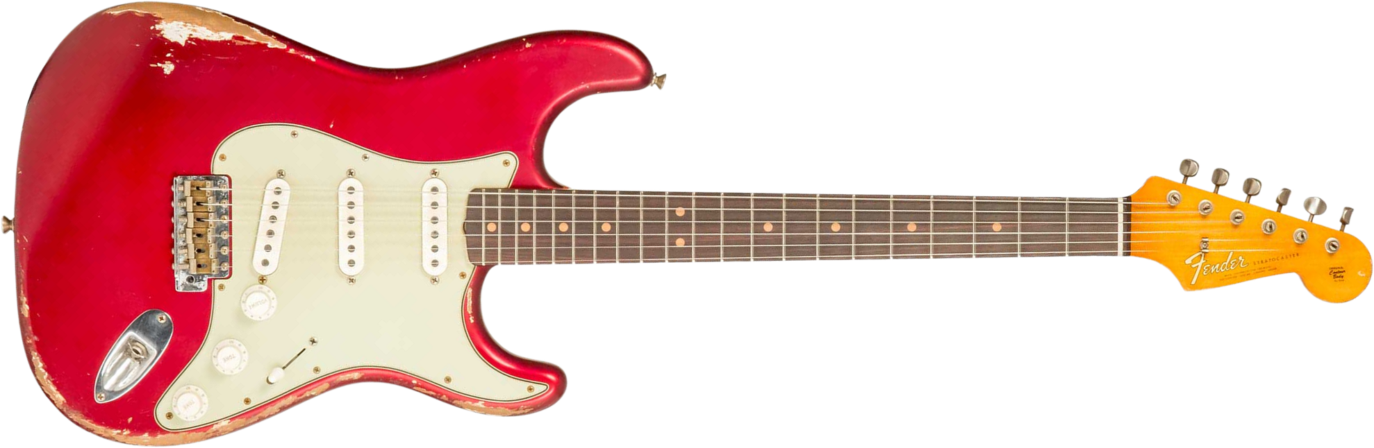 Fender Custom Shop Strat 1964 Masterbuilt P.waller 3s Trem Rw #r129130 - Heavy Relic Candy Apple Red - Guitare Électrique Forme Str - Main picture