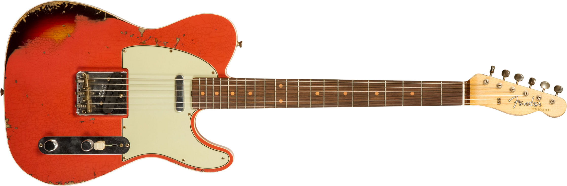 Fender Custom Shop Tele Custom 1960 2s Ht Rw - Heavy Relic Tahitian Coral O. 3-color Sunburst - Guitare Électrique Forme Tel - Main picture